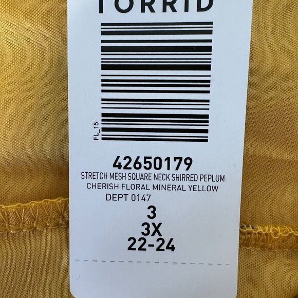 Torrid Mesh Square Neck Top Floral Shirred Yellow 3X - Picture 10 of 11